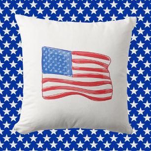 Patriotic American Flag   Red White Blue Americana Throw Pillow