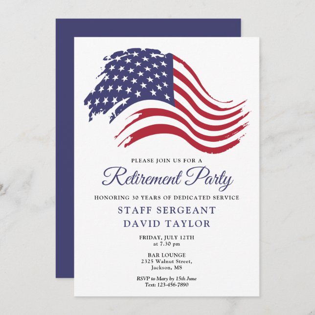 Patriotic American Flag Retirement Party Invitation (Front/Back)