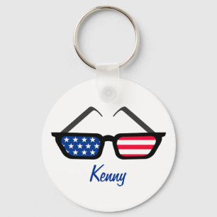 Patriotic American Flag Retro Sunglasses Keychain