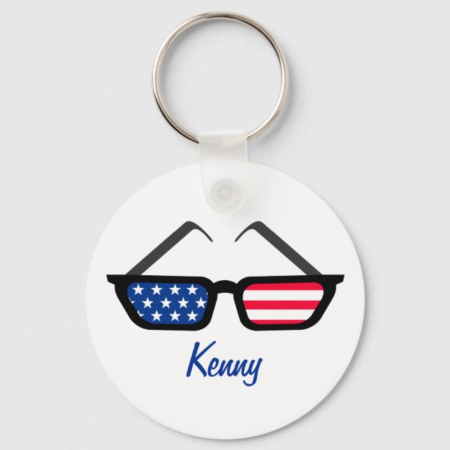 Patriotic American Flag Retro Sunglasses Keychain (Front)