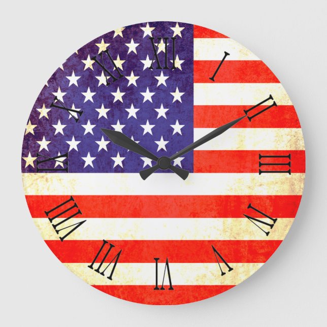 Patriotic American flag roman numerals wall clock (Front)