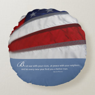 Patriotic, American Flag Round Pillow