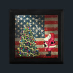 Patriotic American Flag, Santa and Christmas Tree Gift Box<br><div class="desc">This patriotic Christmas holiday gift box features a distressed American flag with Santa Clause looking at the Christmas tree.  -</div>