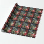 Patriotic American Flag, Santa and Christmas Tree Wrapping Paper<br><div class="desc">This patriotic holiday Christmas wrapping paper features a distressed American flag with Santa Claus looking at the Christmas tree.  Thanks for stopping by!</div>