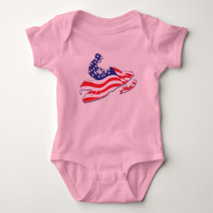 Patriotic American Flag Snowmobile Baby Bodysuit