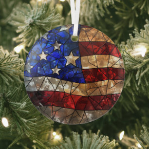 Patriotic American Flag Stained Glass Ornament