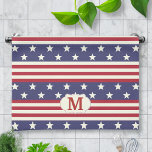 Patriotic American Flag Stars and Stripes Monogram Kitchen Towel<br><div class="desc">Celebrate the Fourth of July,  Memorial Day,  Labour Day and any patriotic occasion with this monogrammed stars-and-stripes kitchen towel inspired by the American flag. The design includes an alternating stars and striped pattern in shades of red,  off-white and blue. Use the template to easily add your initial.</div>