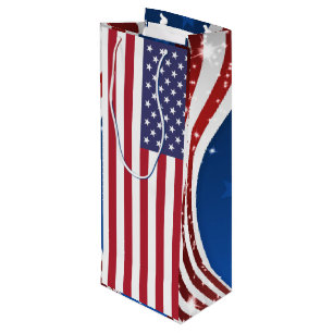Patriotic American Flag Stars & Stripes Wine Gift Bag