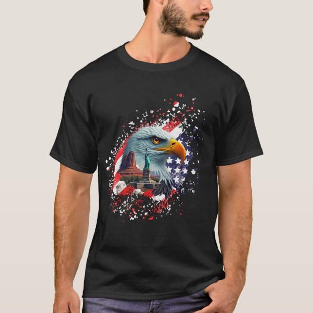 Patriotic American Flag Statue of Liberty T-Shirt (Front)