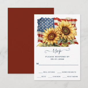 Patriotic American Flag Sunflower Wedding RSVP Card
