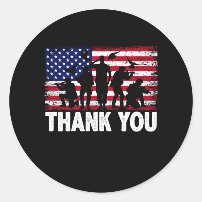 Patriotic American Flag Thank You Classic Round Sticker (Front)