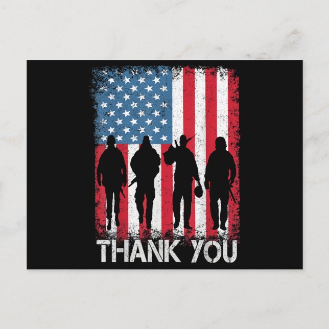Patriotic American Flag Thank You For Postcard (Front)