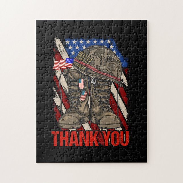 Patriotic American Flag Thank You Jigsaw Puzzle (Vertical)