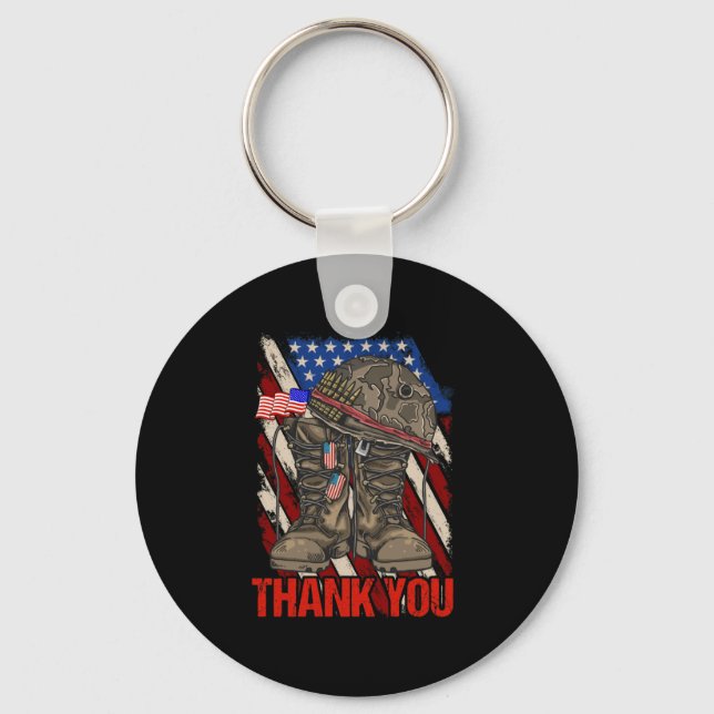 Patriotic American Flag Thank You Keychain (Front)