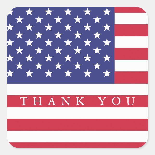 Patriotic American Flag Thank You Square Sticker (Front)