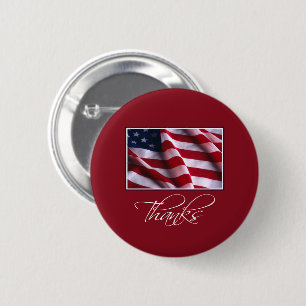 Patriotic American Flag Thanks in Red 2 Inch Round Button