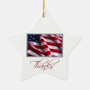 Patriotic American Flag Thanks in Red Ceramic Ornament