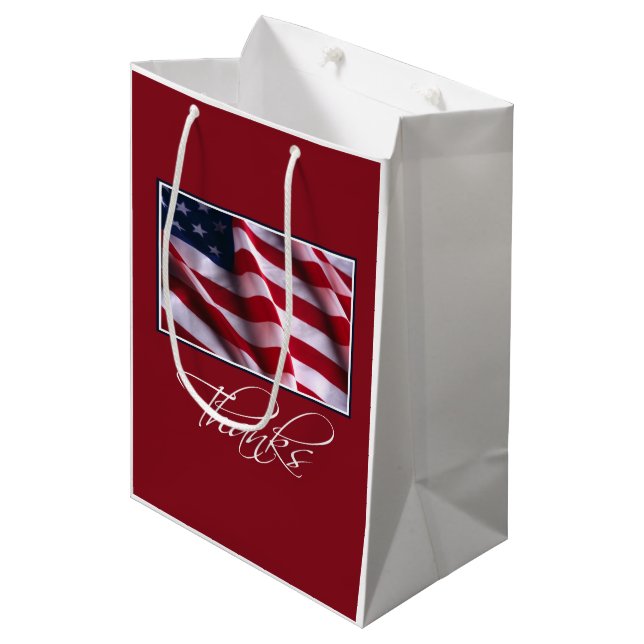 Patriotic American Flag Thanks in Red Medium Gift Bag (Front Angled)