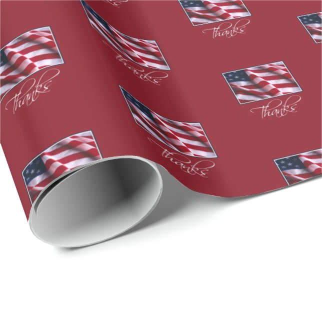 Patriotic American Flag Thanks in Red Wrapping Paper (Roll Corner)