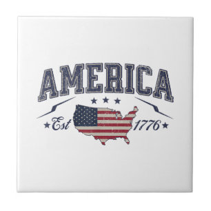 Patriotic American Flag USA Est 1776 4th of July A Tile