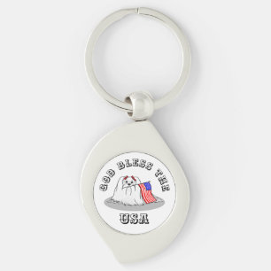 Patriotic American Flag USA Maltese Dog - Cute Keychain
