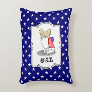 Patriotic American Flag USA Papillon (lemon) Cute Accent Pillow
