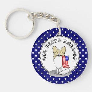 Patriotic American Flag USA Papillon (lemon) Cute Keychain