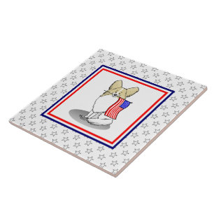 Patriotic American Flag USA Papillon (lemon) Cute Tile