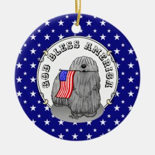 Patriotic American Flag USA Puli Dog (grey) Cute Ceramic Ornament