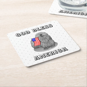 Patriotic American Flag USA Puli Dog (grey) Cute Square Paper Coaster