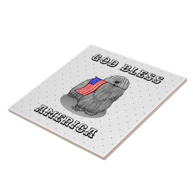 Patriotic American Flag USA Puli Dog (grey) Cute Tile (Side)