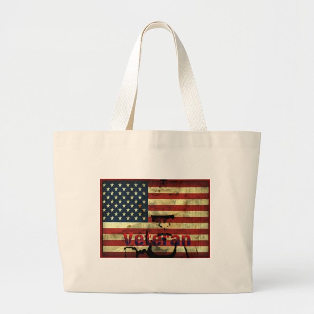 Patriotic American Flag Veteran Canvas Tote (Front)