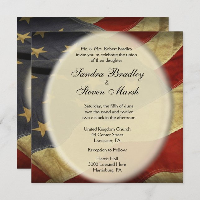 Patriotic American Flag Wedding Invitation (Front/Back)