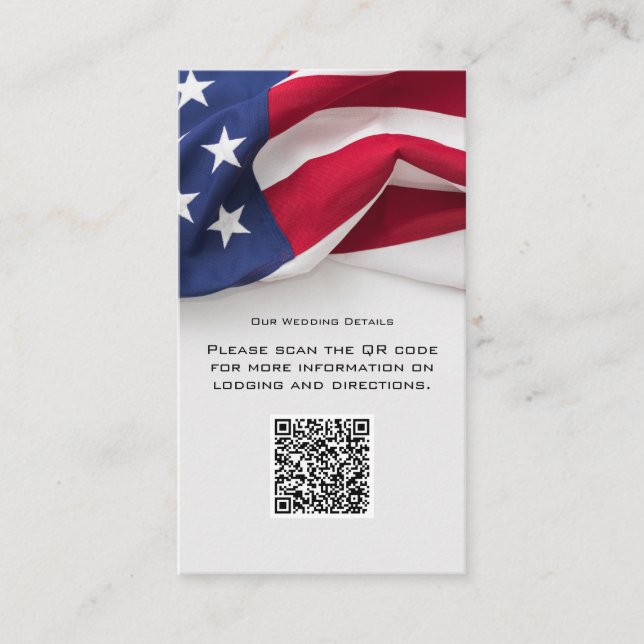 Patriotic American Flag Wedding QR code Details Enclosure Card (Front)