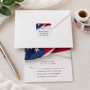 Patriotic American Flag Wedding Square Sticker