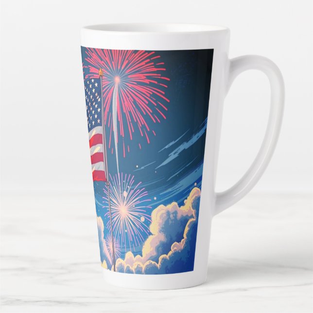 Patriotic American Flag with Fireworks – 4th July Latte Mug (Right)