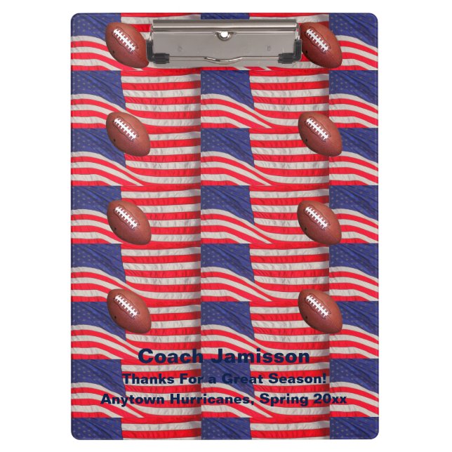 Patriotic American Flags, Football Coach Name Clipboard (Front)