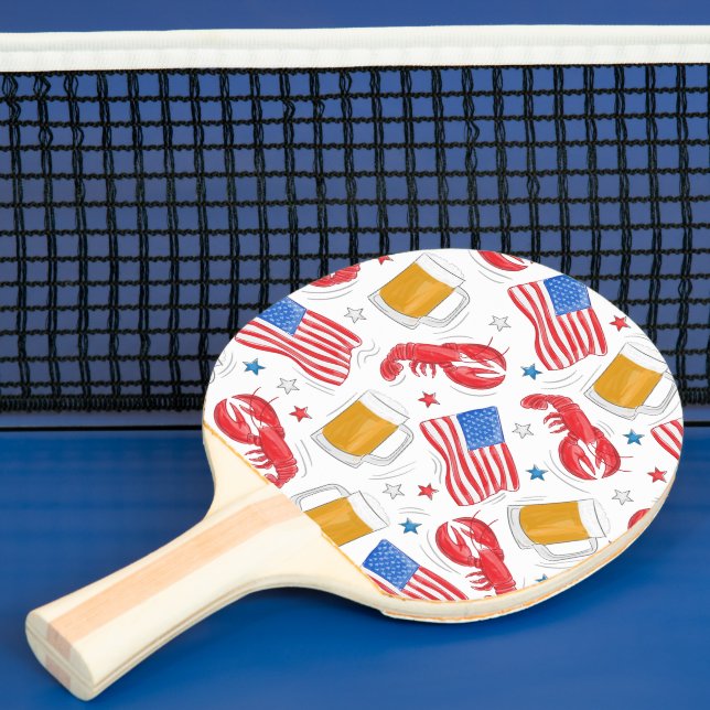 Patriotic American Flags Lobsters Beers Stars Ping Pong Paddle (Insitu)