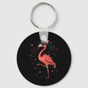 Patriotic American Flamingo Dancing Usa Flag 4th O Keychain