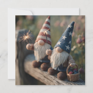 Patriotic American Gnomes with Sparklers Holiday Card