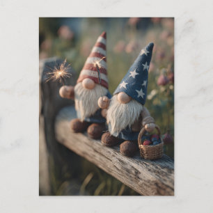 Patriotic American Gnomes with Sparklers Holiday Postcard