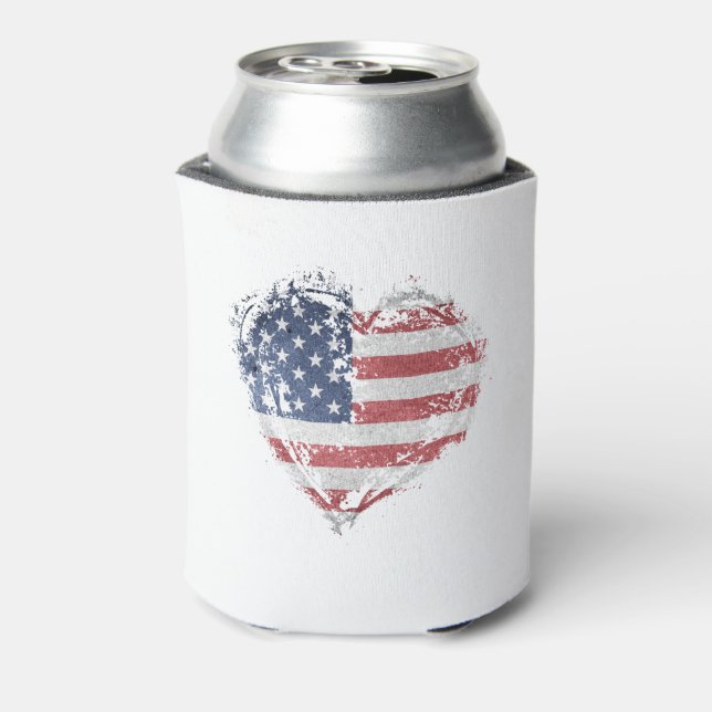 Patriotic American Heart in Grunge Can Cooler (Can Back)