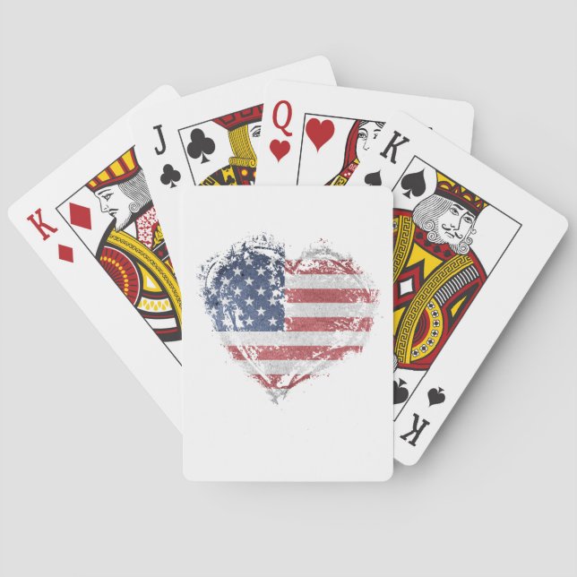 Patriotic American Heart in Grunge Playing Cards (Back)