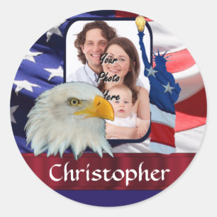 Patriotic American Icon photo template Classic Round Sticker