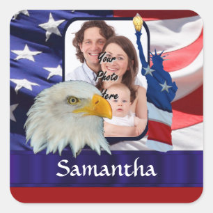 Patriotic American photo template Square Sticker