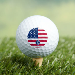 Patriotic American  Red White Blue Custom Monogram Golf Balls