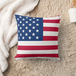 Patriotic American  Red White Blue Custom Monogram Throw Pillow