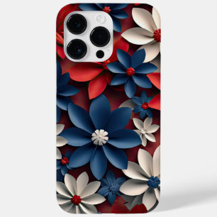 PATRIOTIC AMERICAN RED WHITE BLUE FLOWERS Case-Mate iPhone 14 PRO MAX CASE