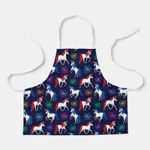 Patriotic American Red White Blue Unicorns Apron