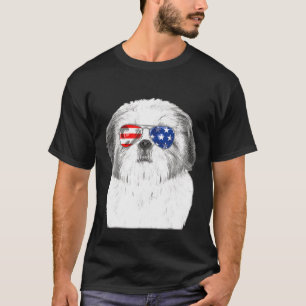 Patriotic American Shih Tzu Wearing Sunglasses 4th T-Shirt